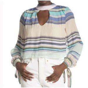 Wildfox Mock Neck Open Back Allover Striped LS Top Size XS.